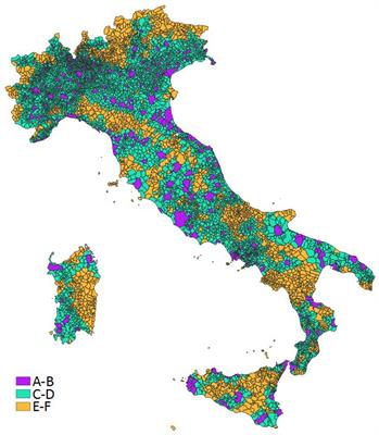 Geographic heterogeneity of the epidemiological impact of the COVID-19 pandemic in Italy using a socioeconomic proxy-based classification of the national territory